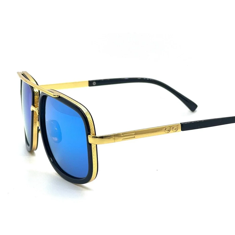 Aviator Sunglasses Square Frame Blue Lens Gold Accents Fashion Shades Lentes New
